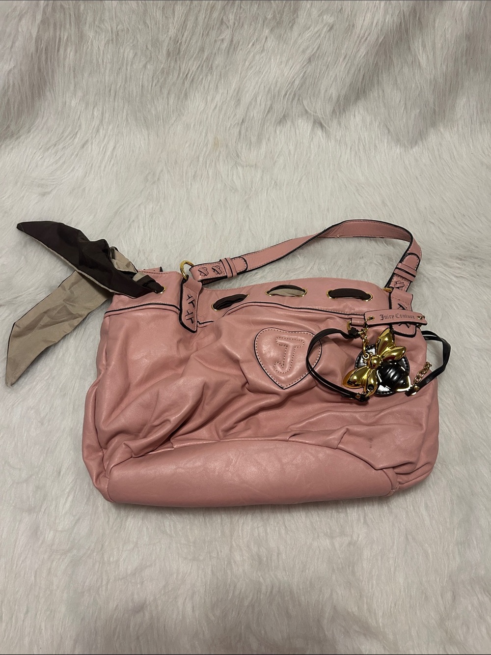 Juicy Couture Y2K Blush Pink Leather Shoulder Bag with Charm